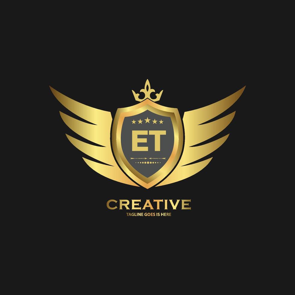 Abstract letter ET shield logo design template. Premium nominal monogram business sign. vector