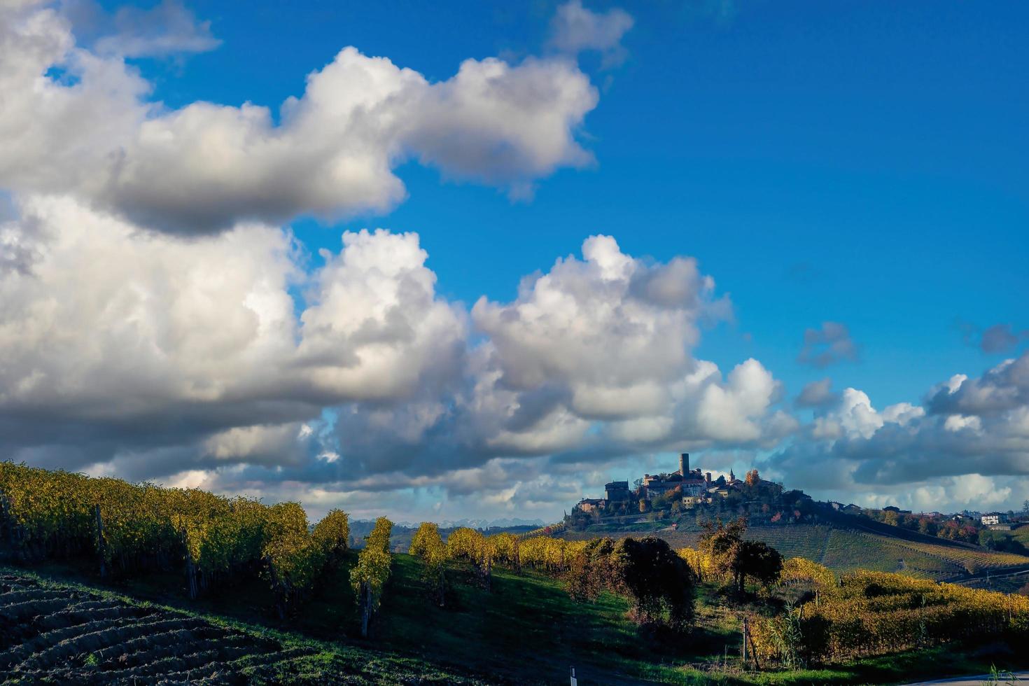the medieval castle of Castiglione falletto, in the heart of the Piedmontese Langhe near Alba in the autumn season photo