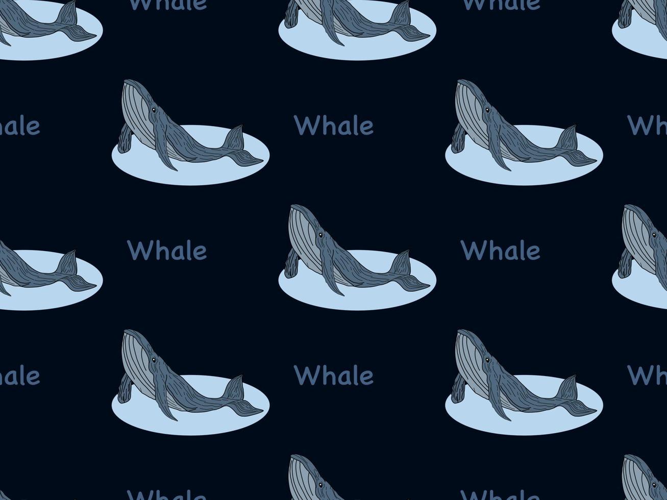 Whale cartoon character seamless pattern on blue background vector