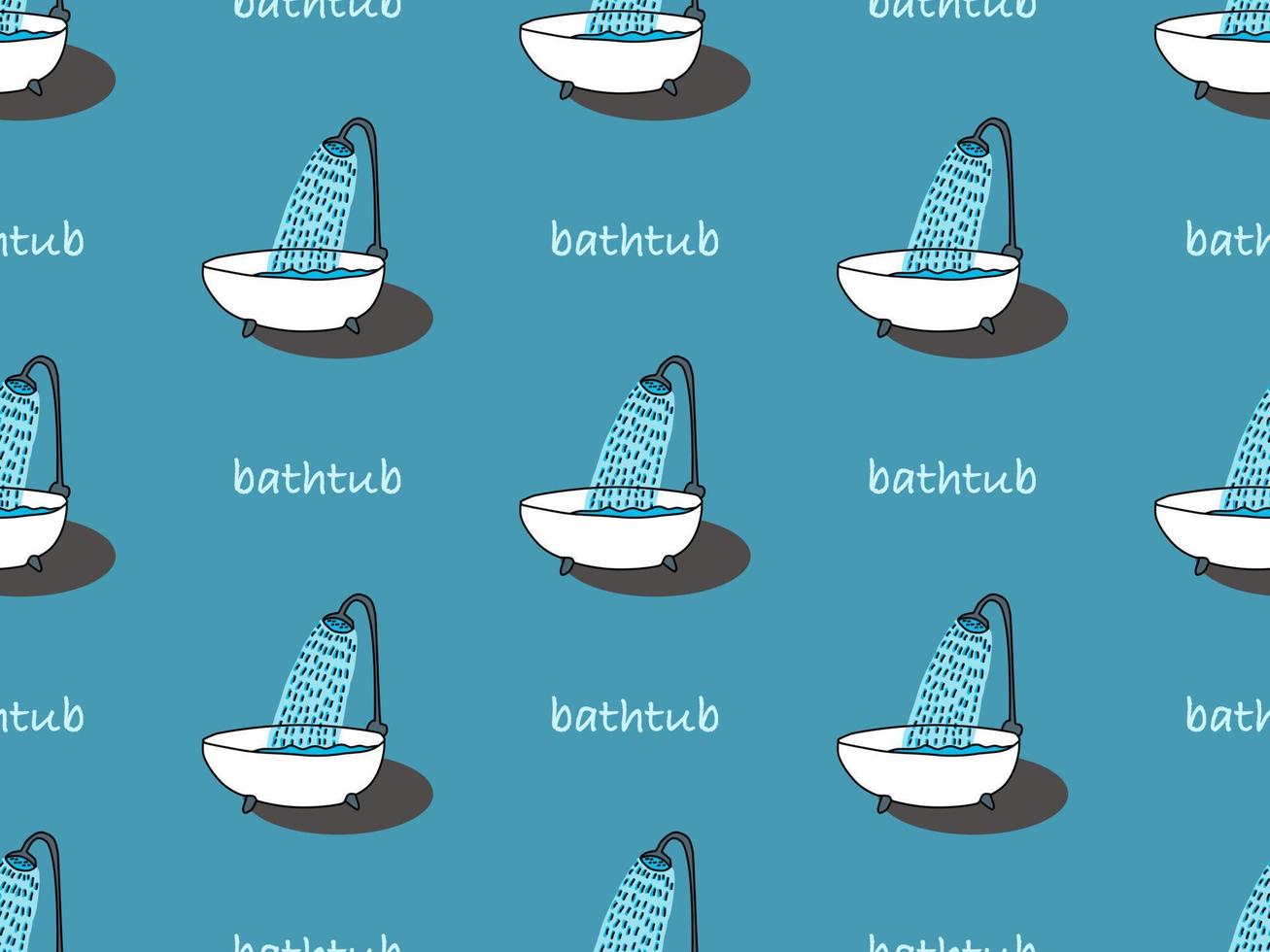 Bathtub cartoon character seamless pattern on blue background vector