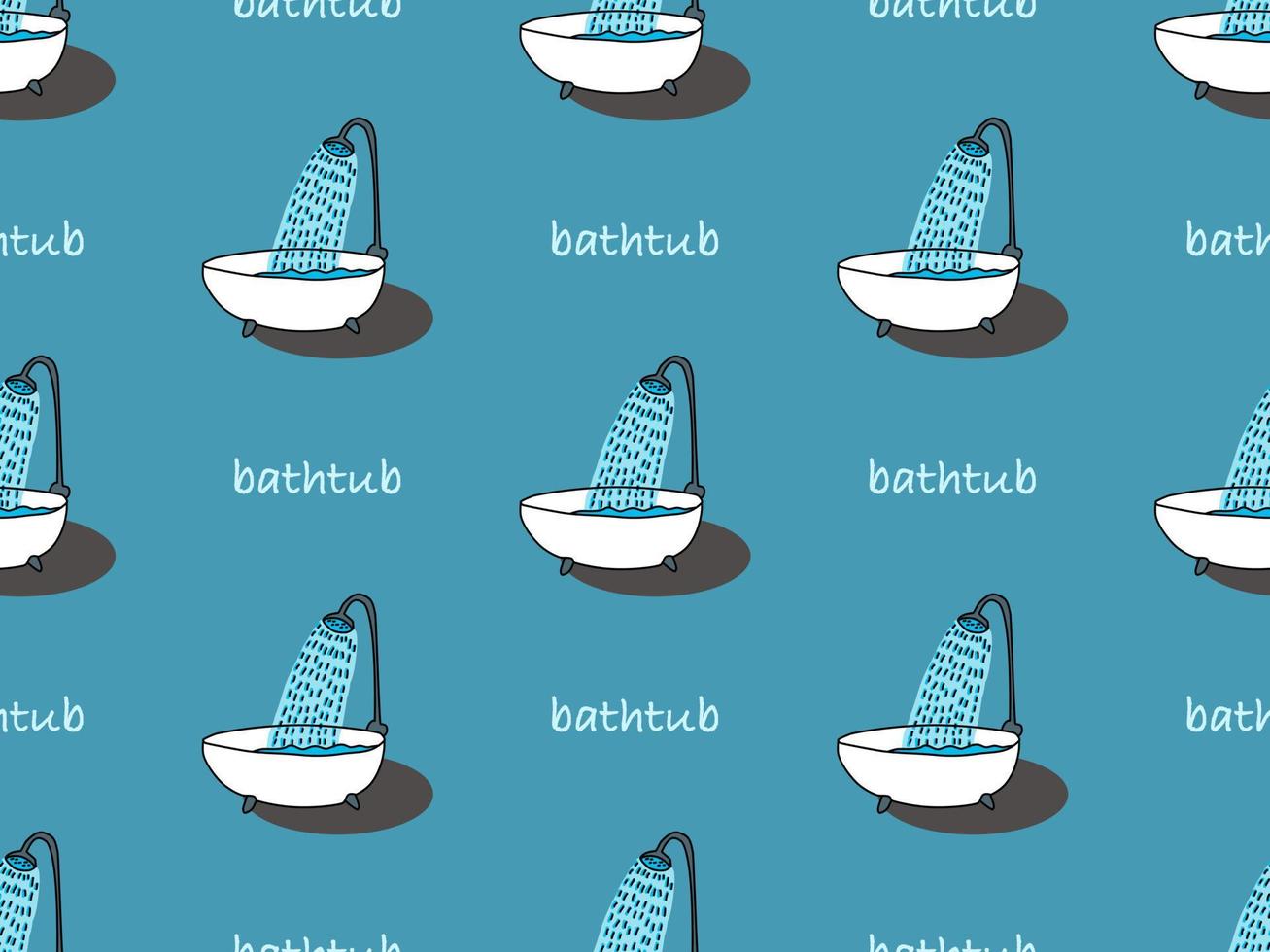 Bathtub cartoon character seamless pattern on blue background vector