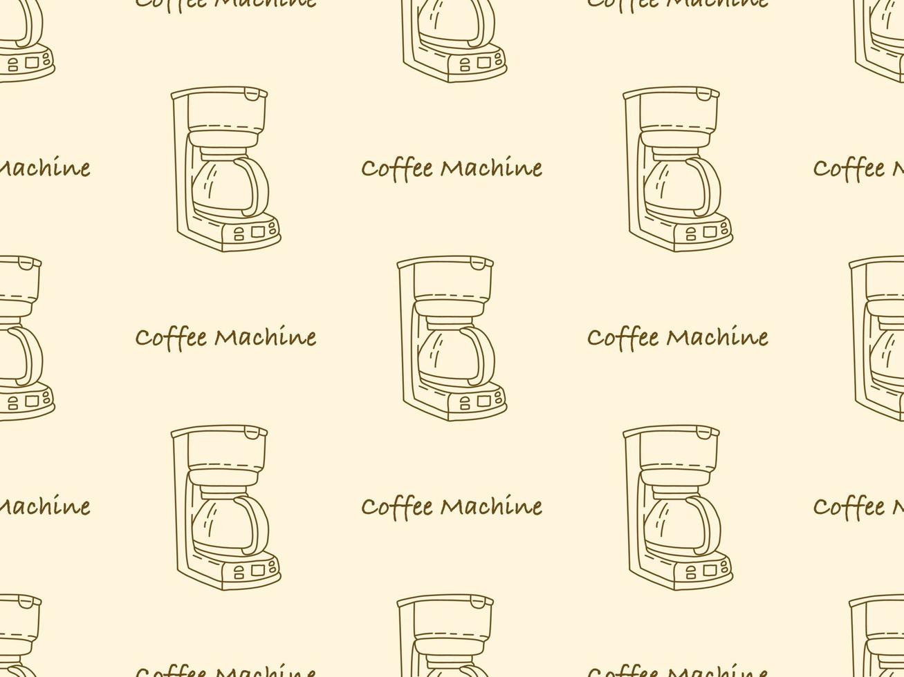 Coffee Machine cartoon character seamless pattern on orange background vector