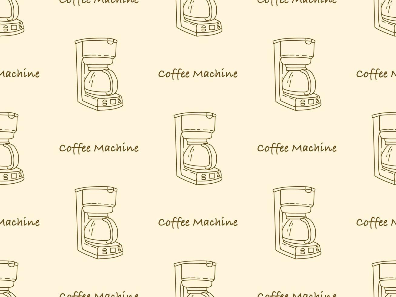 Coffee Machine cartoon character seamless pattern on orange background vector