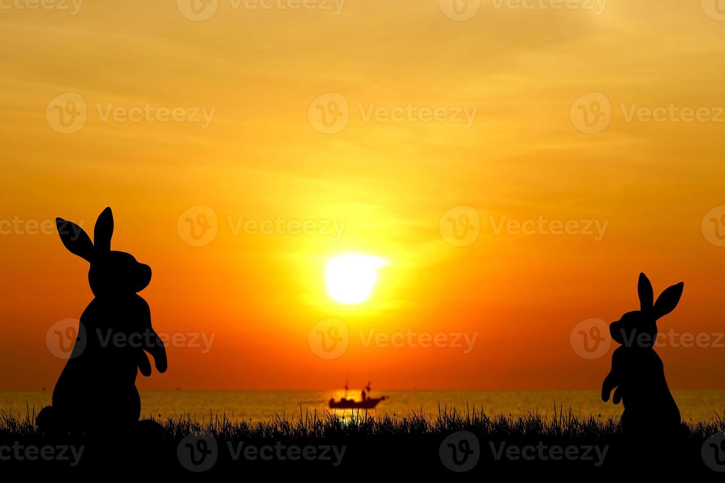 Rabbit silhouette in the meadow. The rabbit symbolizes the year 2023. photo