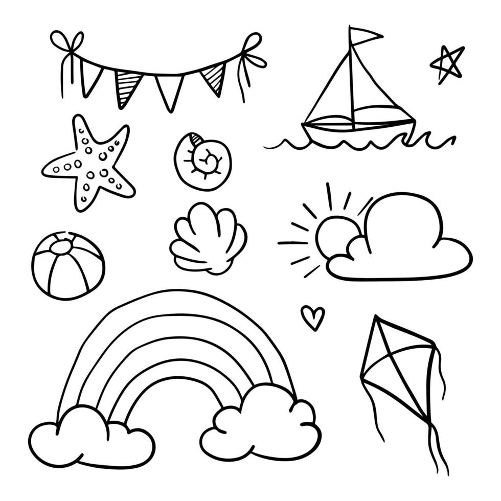 set doodle summer and weather vector