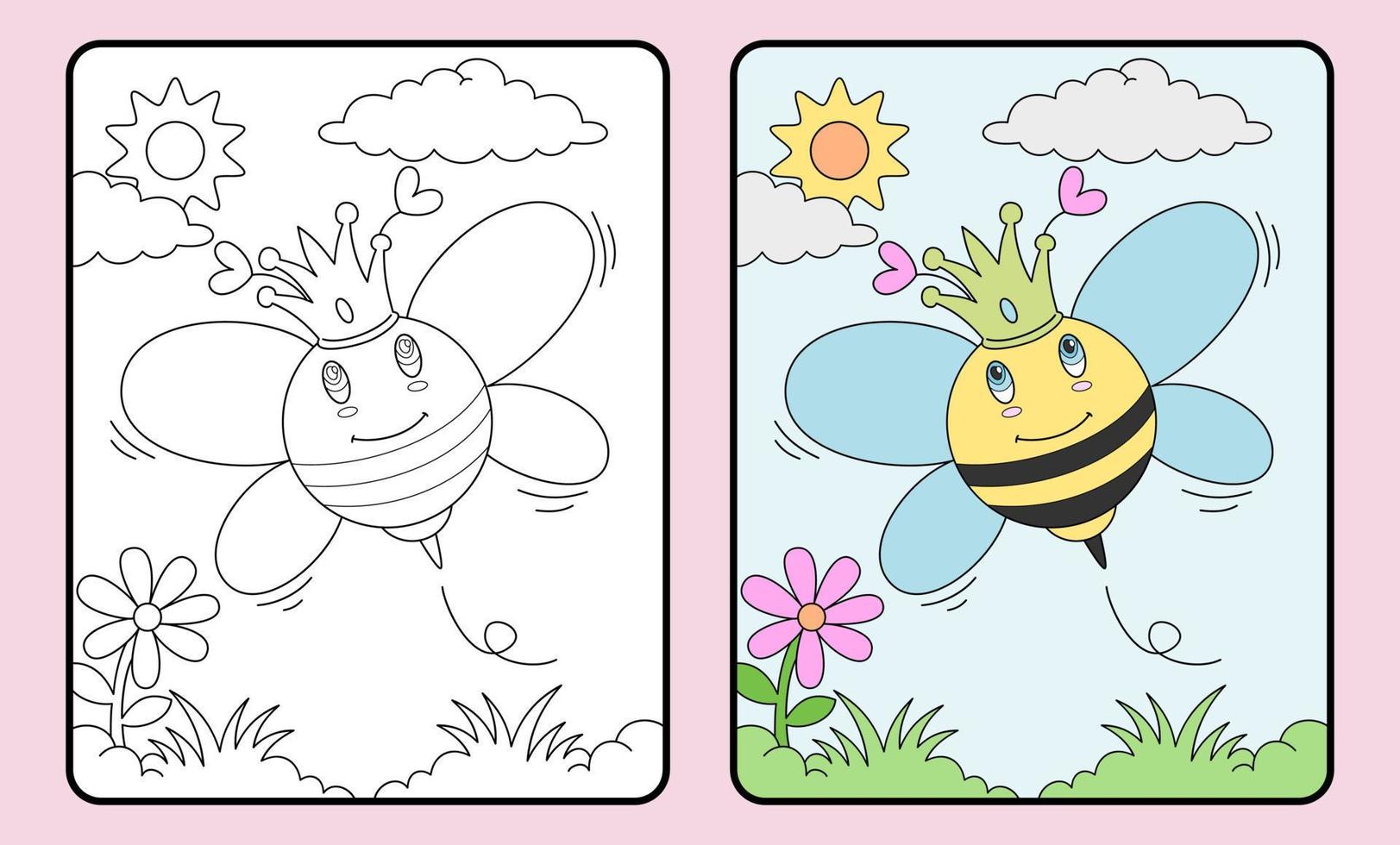 learn to color bee for kids and elementary school vector