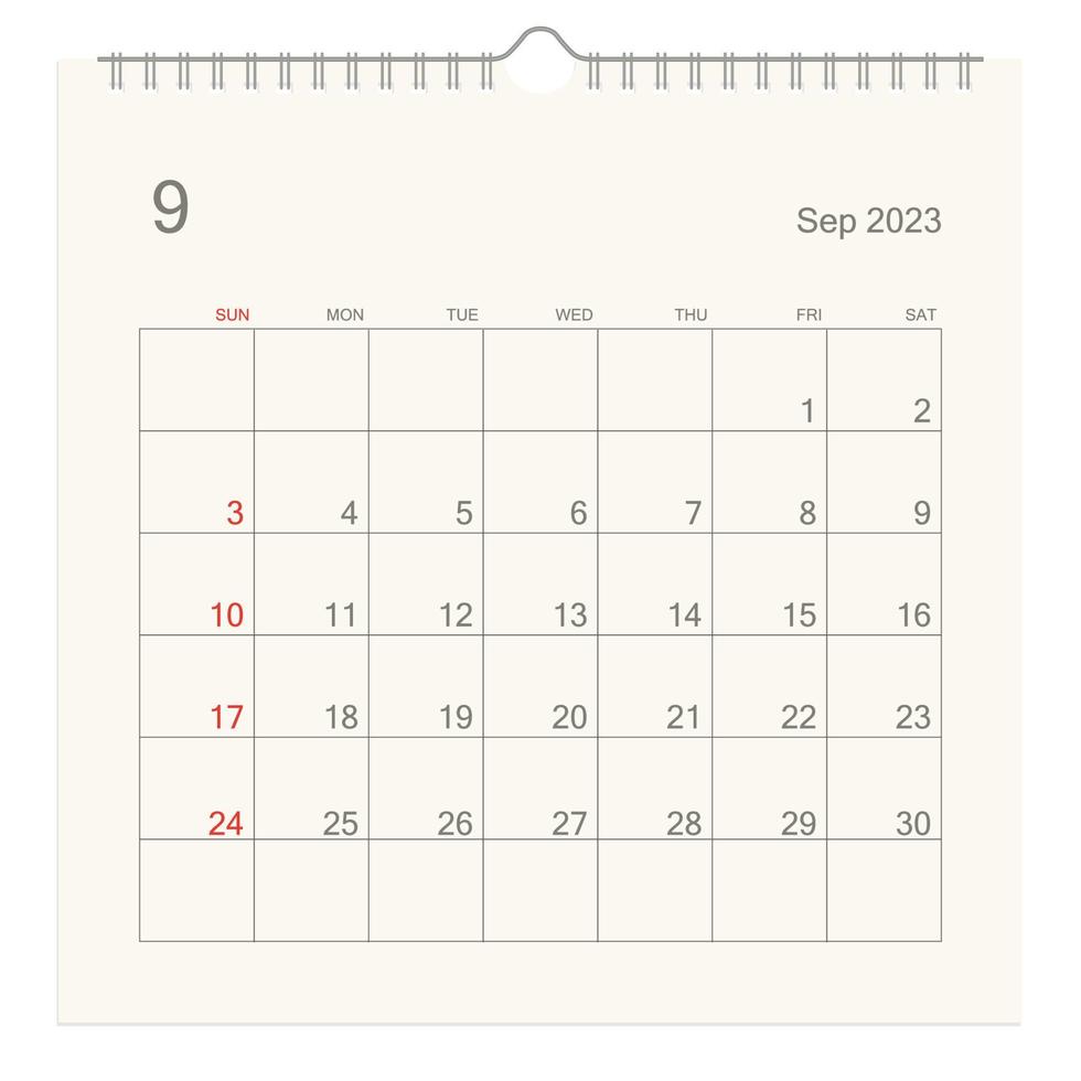 September 2023 calendar page on white background. Calendar background for reminder, business planning, appointment meeting and event. Week starts from Sunday. Vector. vector