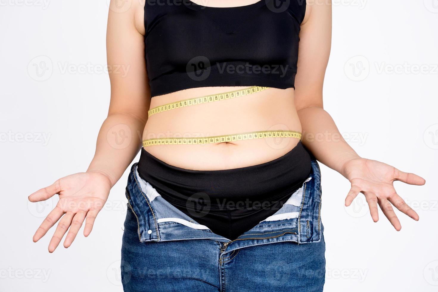 Overweight Woman With Tape Measure Around Waist. Woman Belly Fat Overweight  Stock Photo, Picture and Royalty Free Image. Image 92769926.