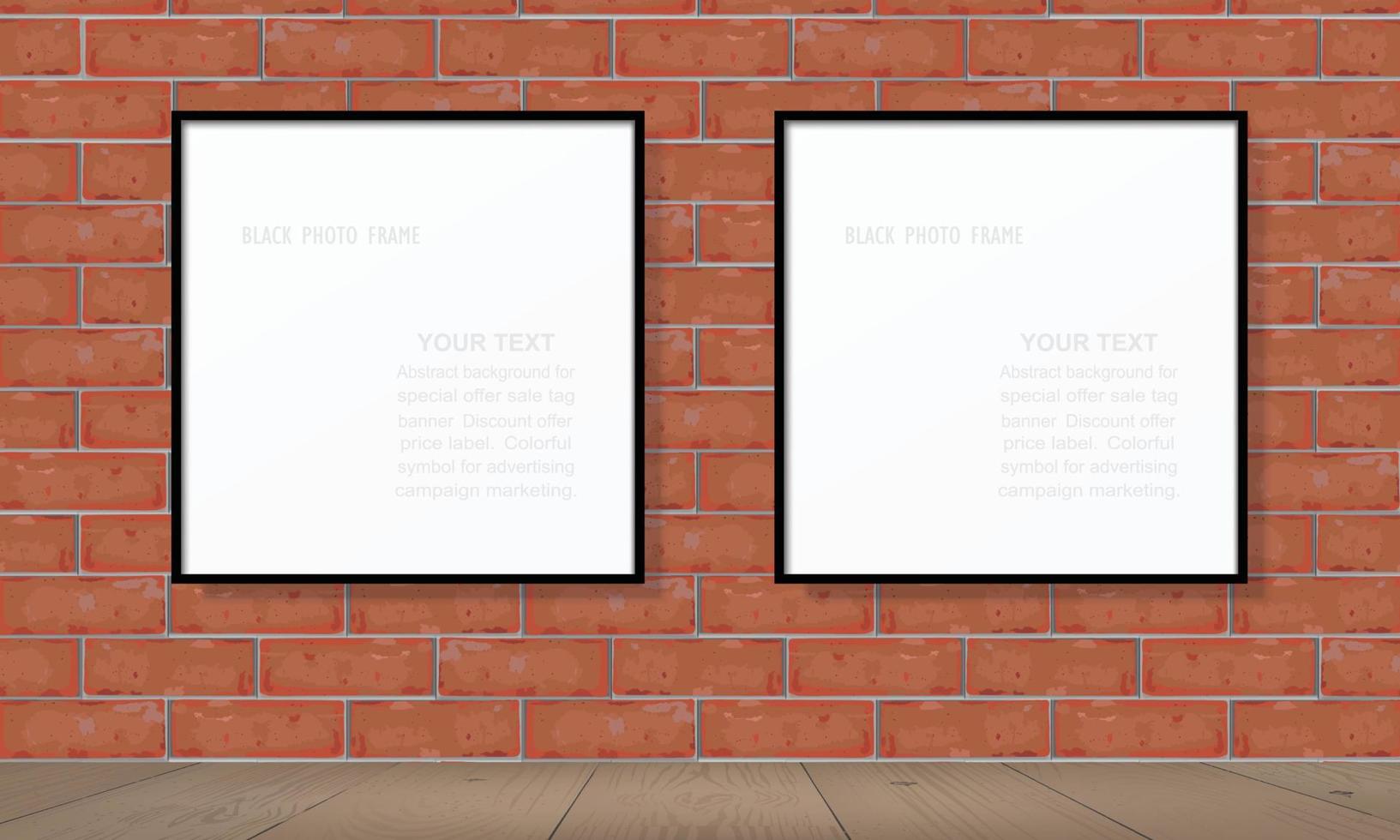 Blank photo frame or picture frame on red brick wall texture background. Vector. vector