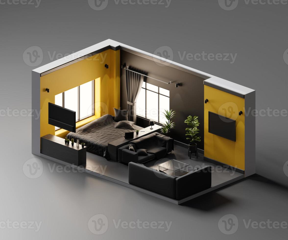 Isometric view living room open inside interior architecture, 3d rendering digital art. photo