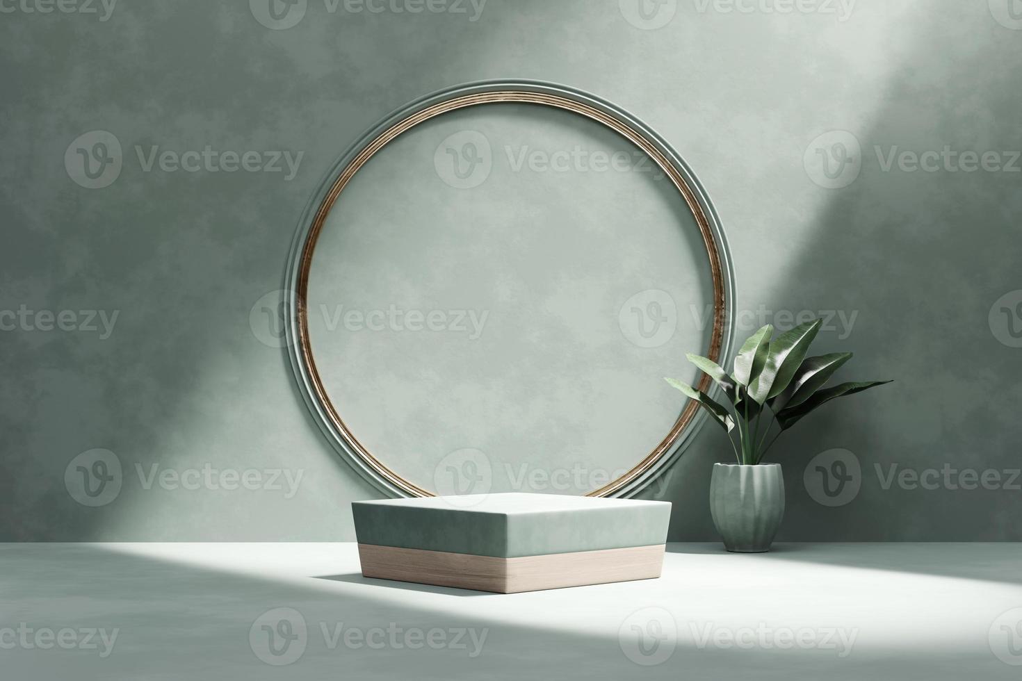 3D rendering platform podium with plant product presentation background photo