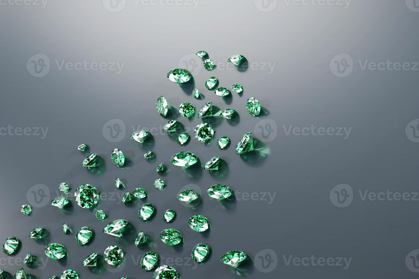 Green Emerald Diamond Group Placed On Glossy Background, 3d illustration. photo