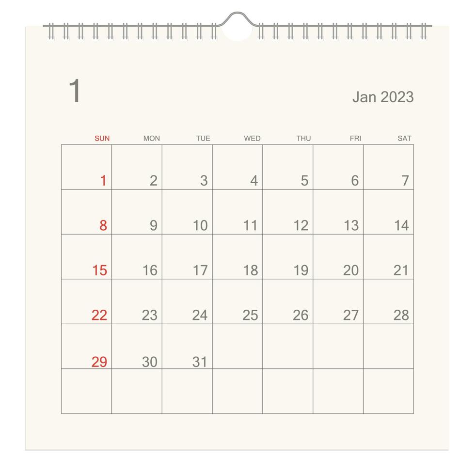 January 2023 calendar page on white background. Calendar background for reminder, business planning, appointment meeting and event. Week starts from Sunday. Vector. vector