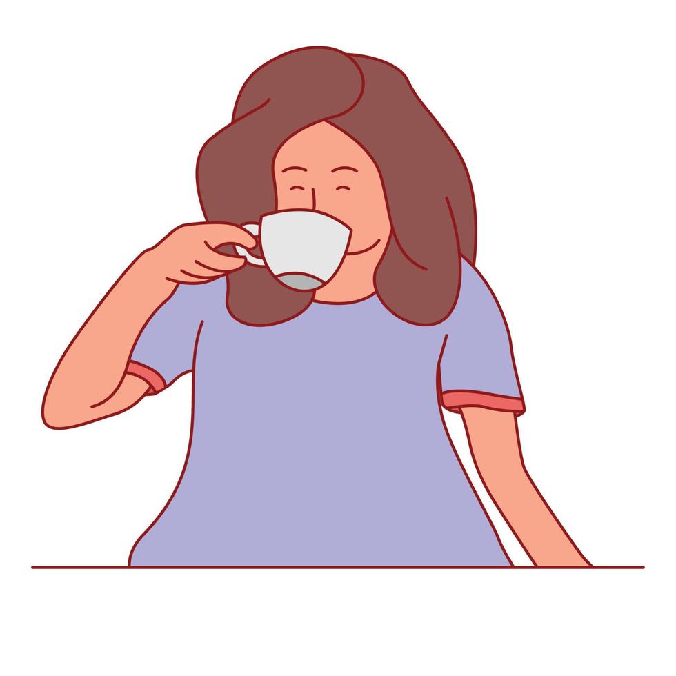 Young woman enjoying a cup of coffee flat design vector