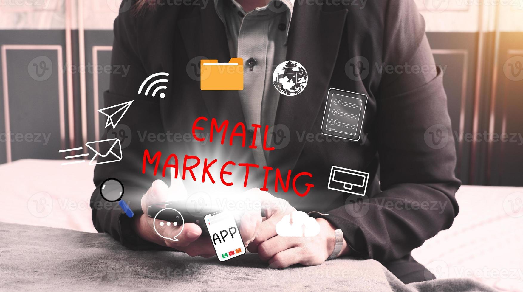 Concept Internet technology business and email marketing network. photo