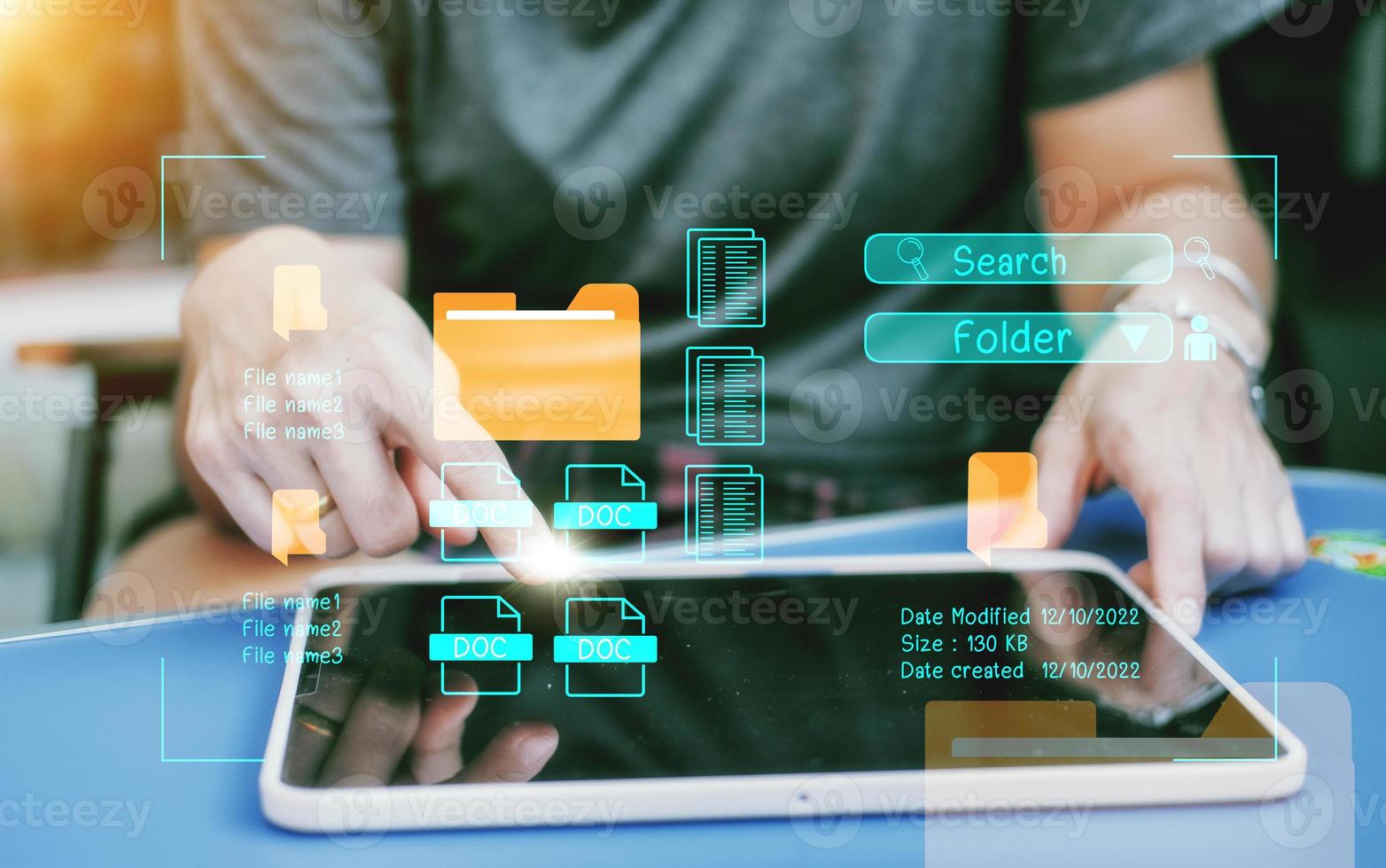 Document management system concept, folder and document icon software, searching and managing files online document database, for efficient archiving photo