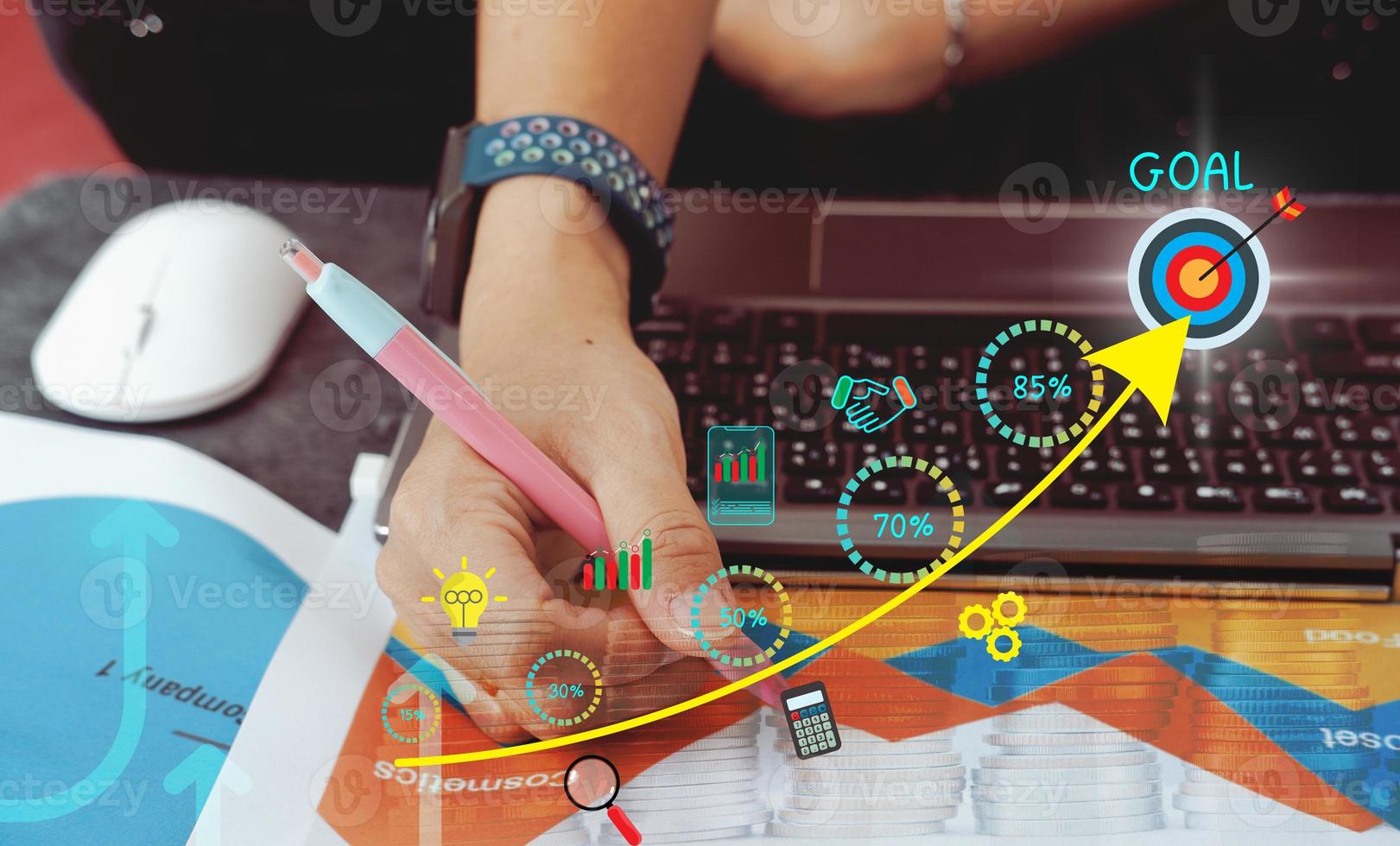 Business analytics and financial concept, Plans to increase business growth and an increase in the indicators of positive growth. photo