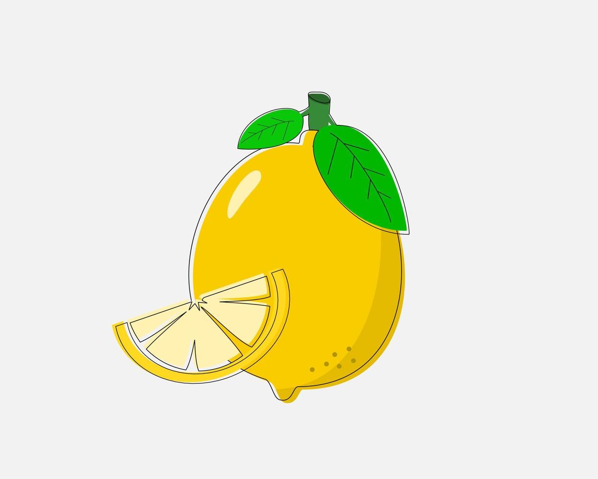 Fresh organic yellow lemon fruit with slice and green leaves isolated on white background Vector. vector