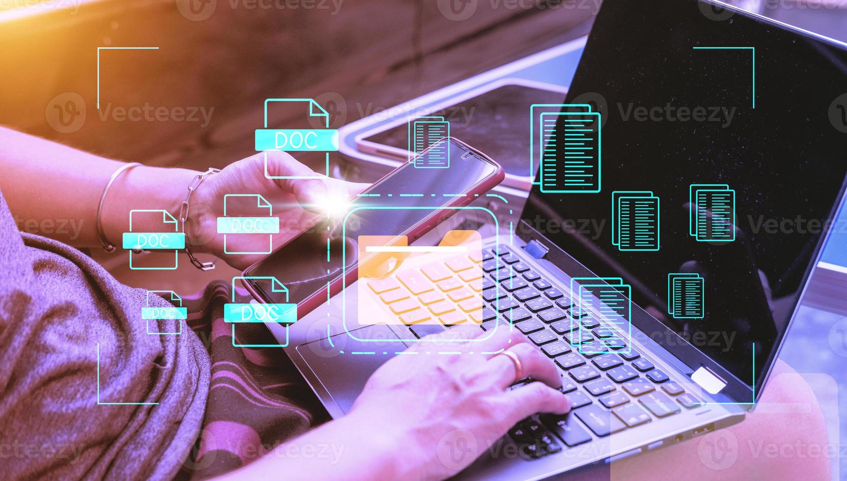 Document management system concept, folder and document icon software, searching and managing files online document database, for efficient archiving photo