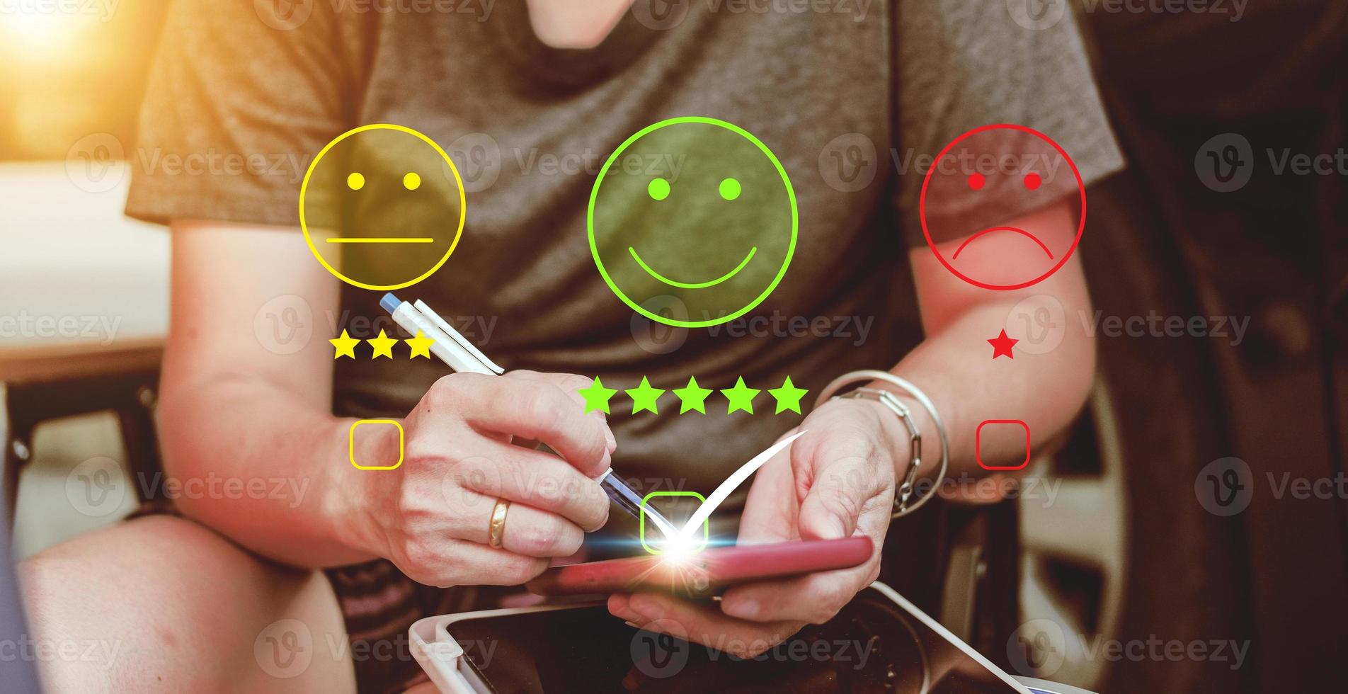 Users rate the service experience in the Concept  Customer Satisfaction Survey online application after using the service. photo