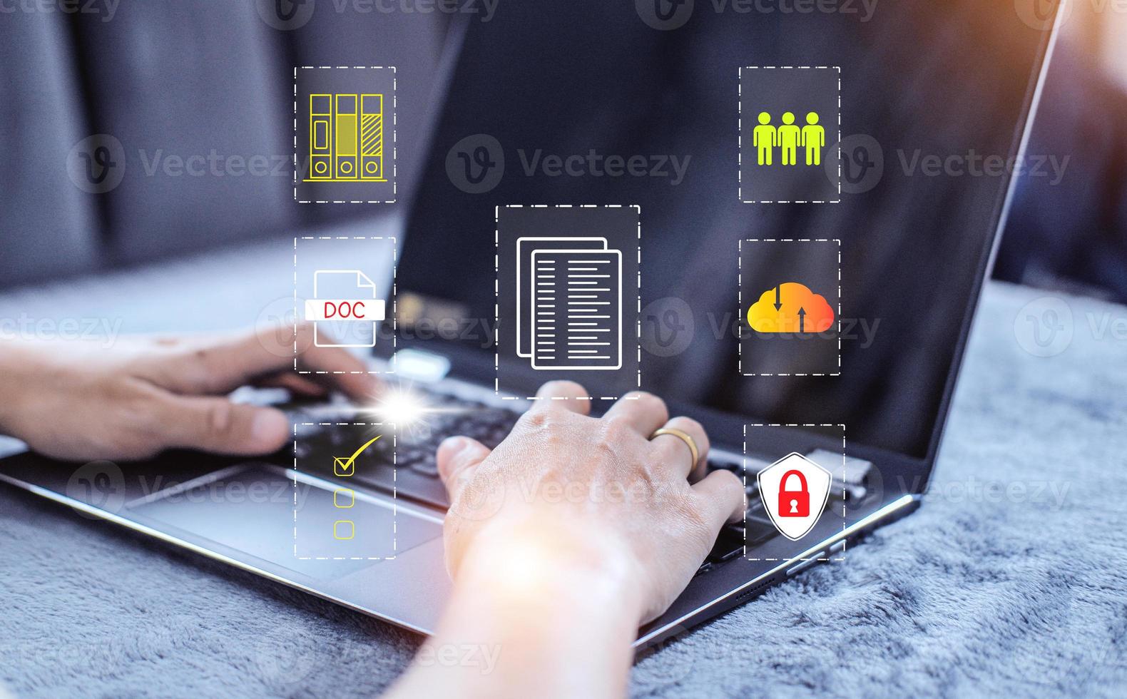 Document management system concept, folder and document icon software, searching and managing files online document database, for efficient archiving photo