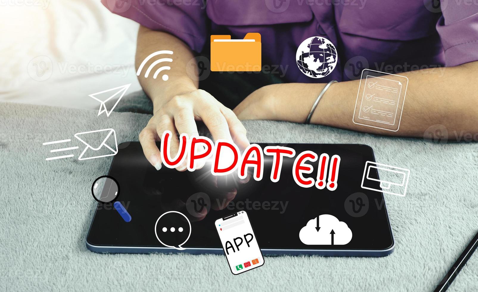 The concept of using a smartphone for social media update. photo