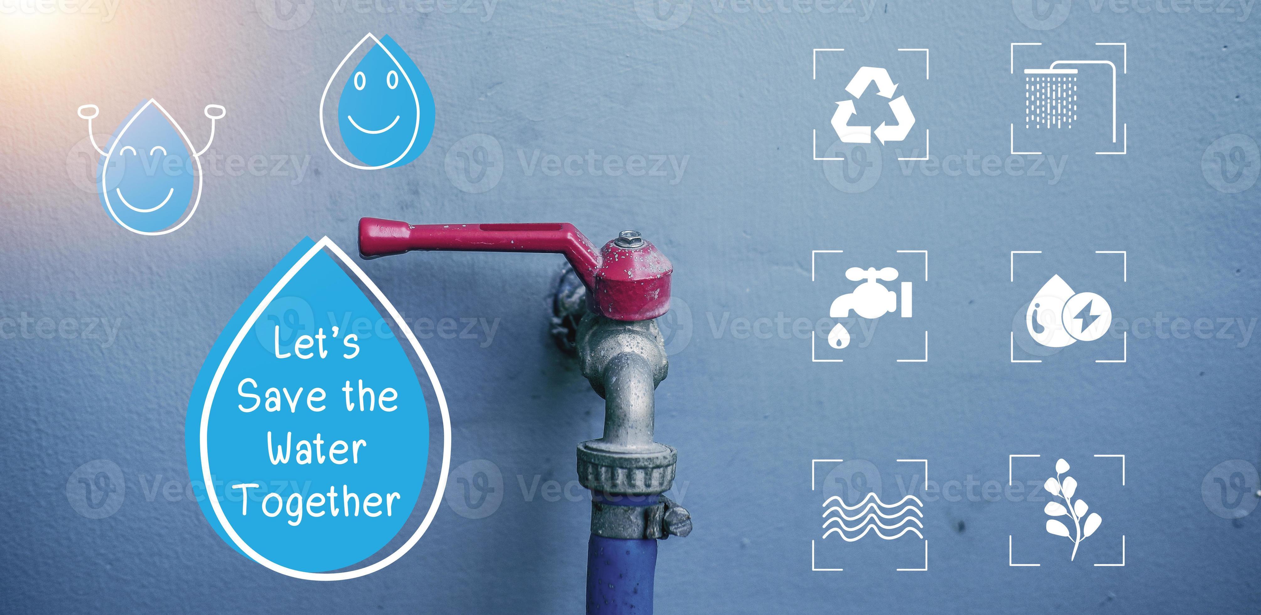 Concept Water saving. Water drop icon and message help save water for