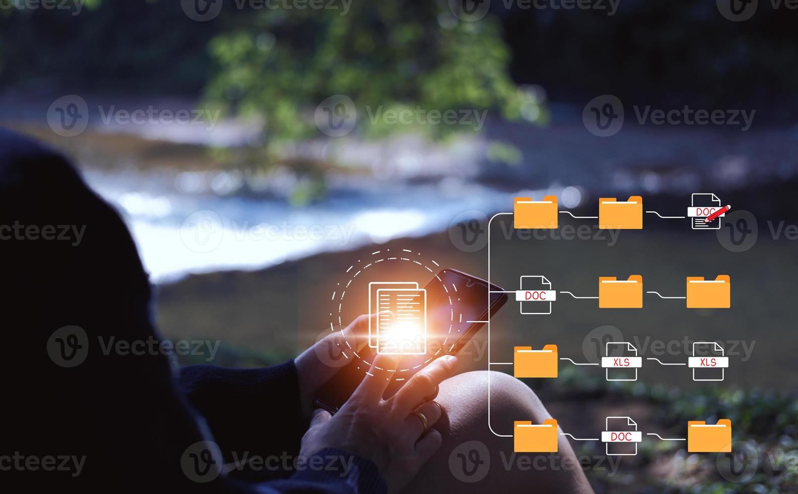 Document management system concept, folder and document icon software, searching and managing files online document database, for efficient archiving photo