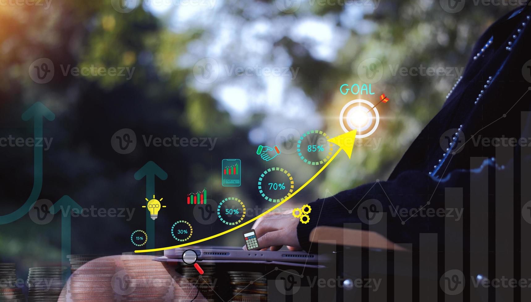 Business analytics and financial concept, Plans to increase business growth and an increase in the indicators of positive growth. photo