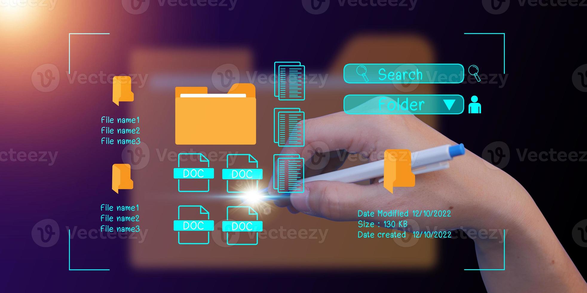 Document management system concept, folder and document icon software, searching and managing files online document database, for efficient archiving photo