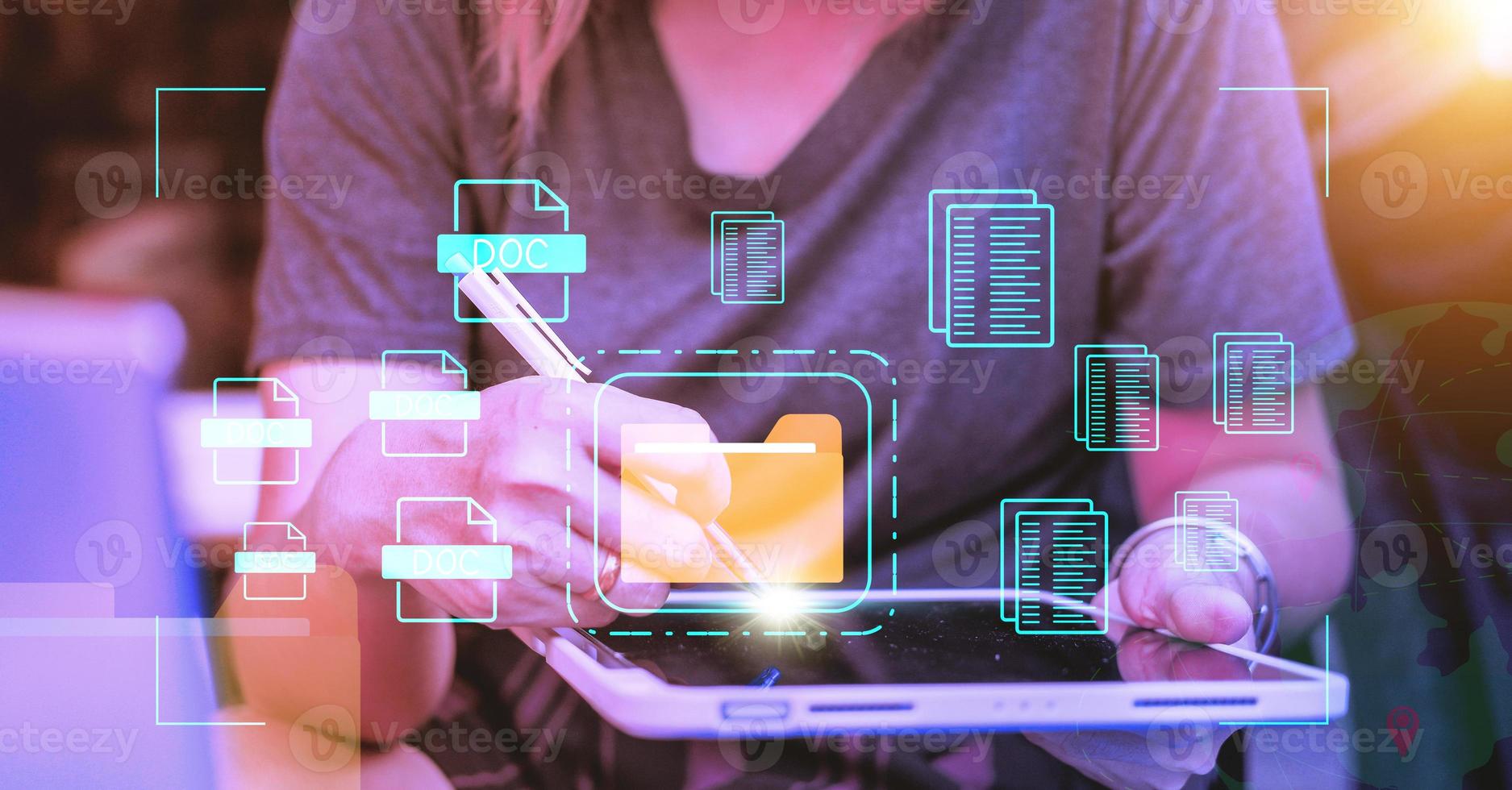 Document management system concept, folder and document icon software, searching and managing files online document database, for efficient archiving photo