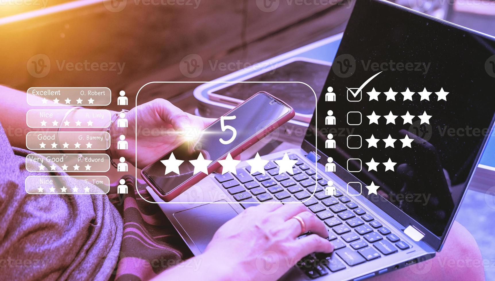 Users rate the service experience in the Concept Customer Satisfaction Survey online application after using the service. photo