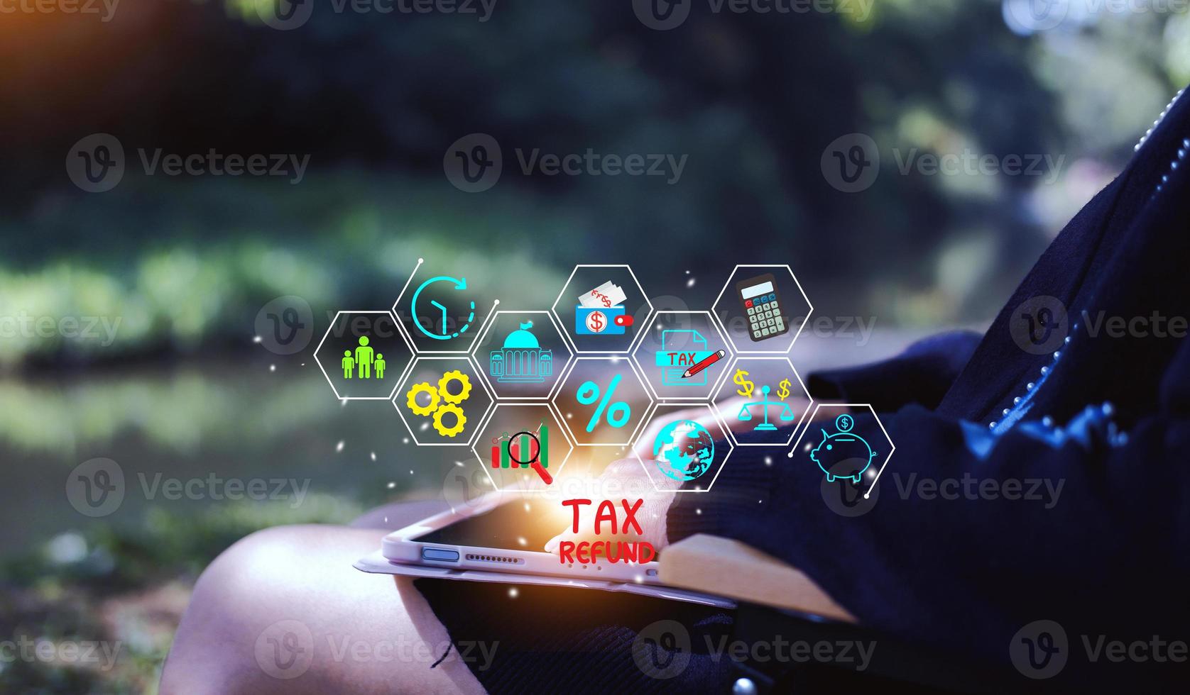 The Concept of taxes paid by individuals and corporations such as VAT, income tax and property tax Data analysis, paperwork,Financial research. Background for your business. photo
