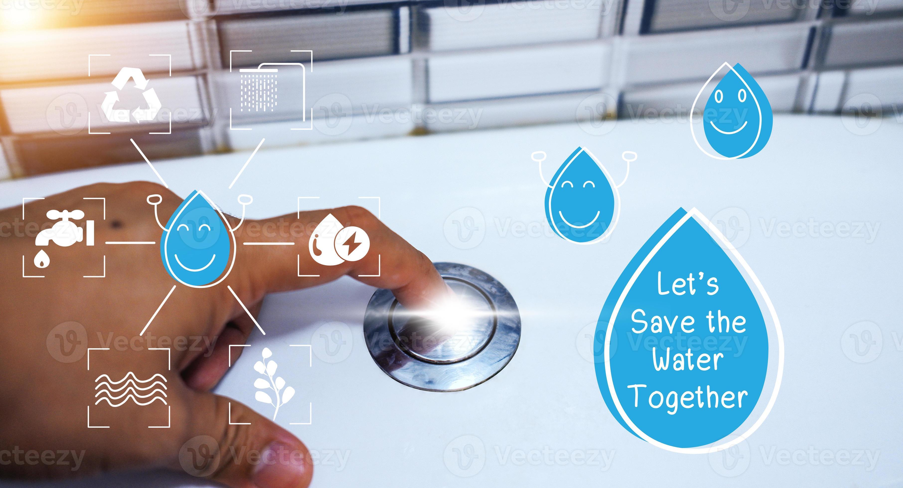 Concept Water saving. Water drop icon and message help save water for