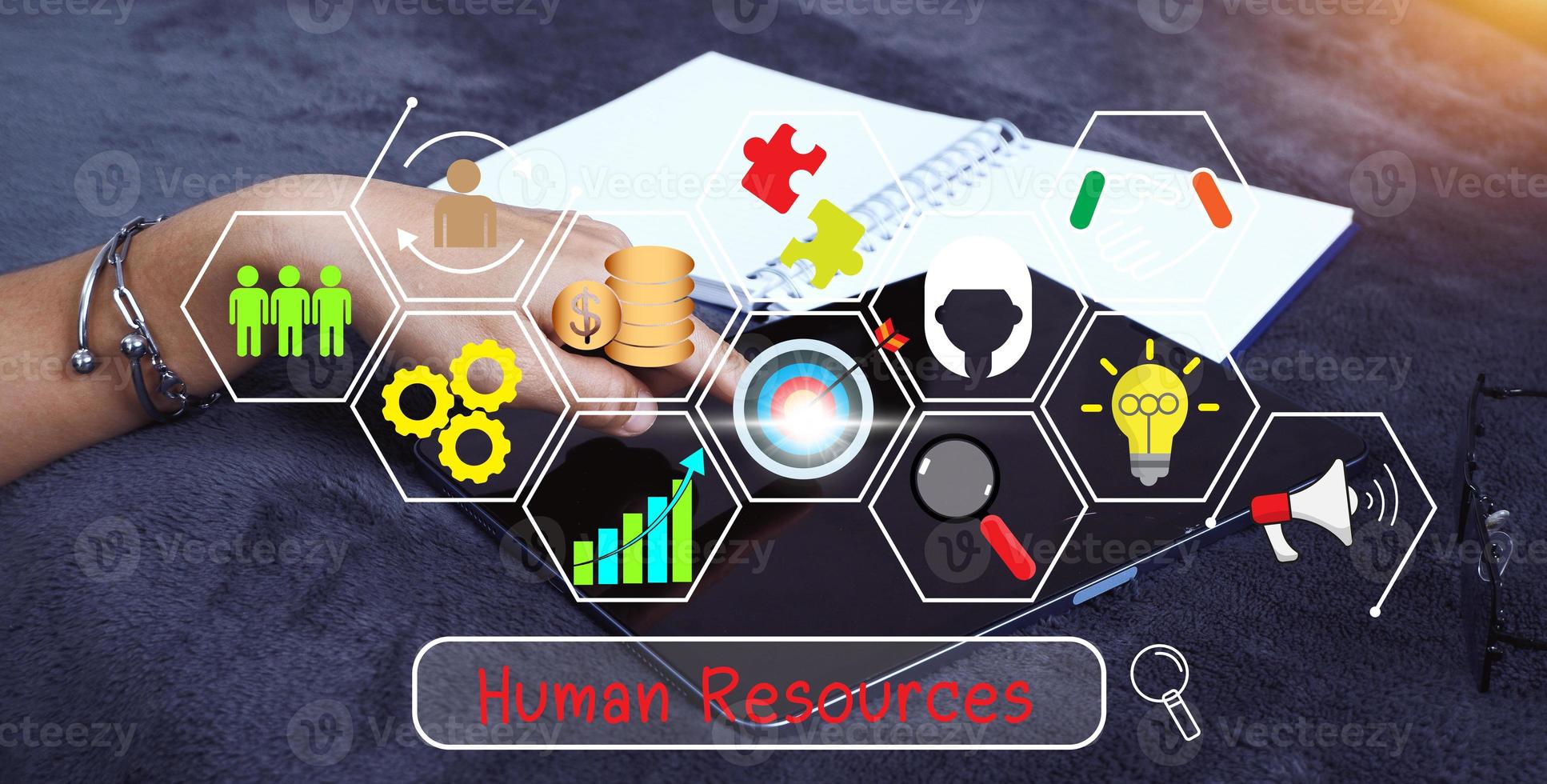 human resources personnel analysis concept Changing the HR Landscape for Sustainable Business Success Driven by insights and focused on goals, processes, goals, skills photo