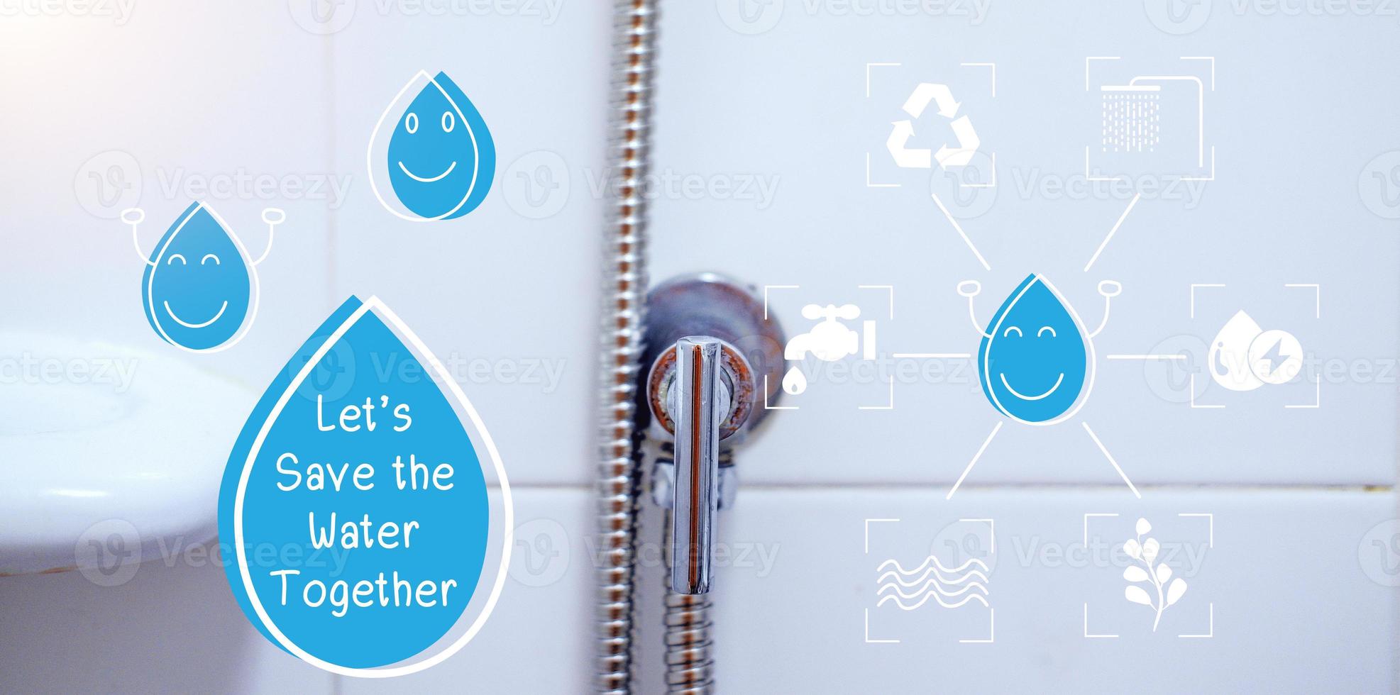 Concept Water saving. Water drop icon and message help save water for the future. Water is life, the source of everything around us. photo
