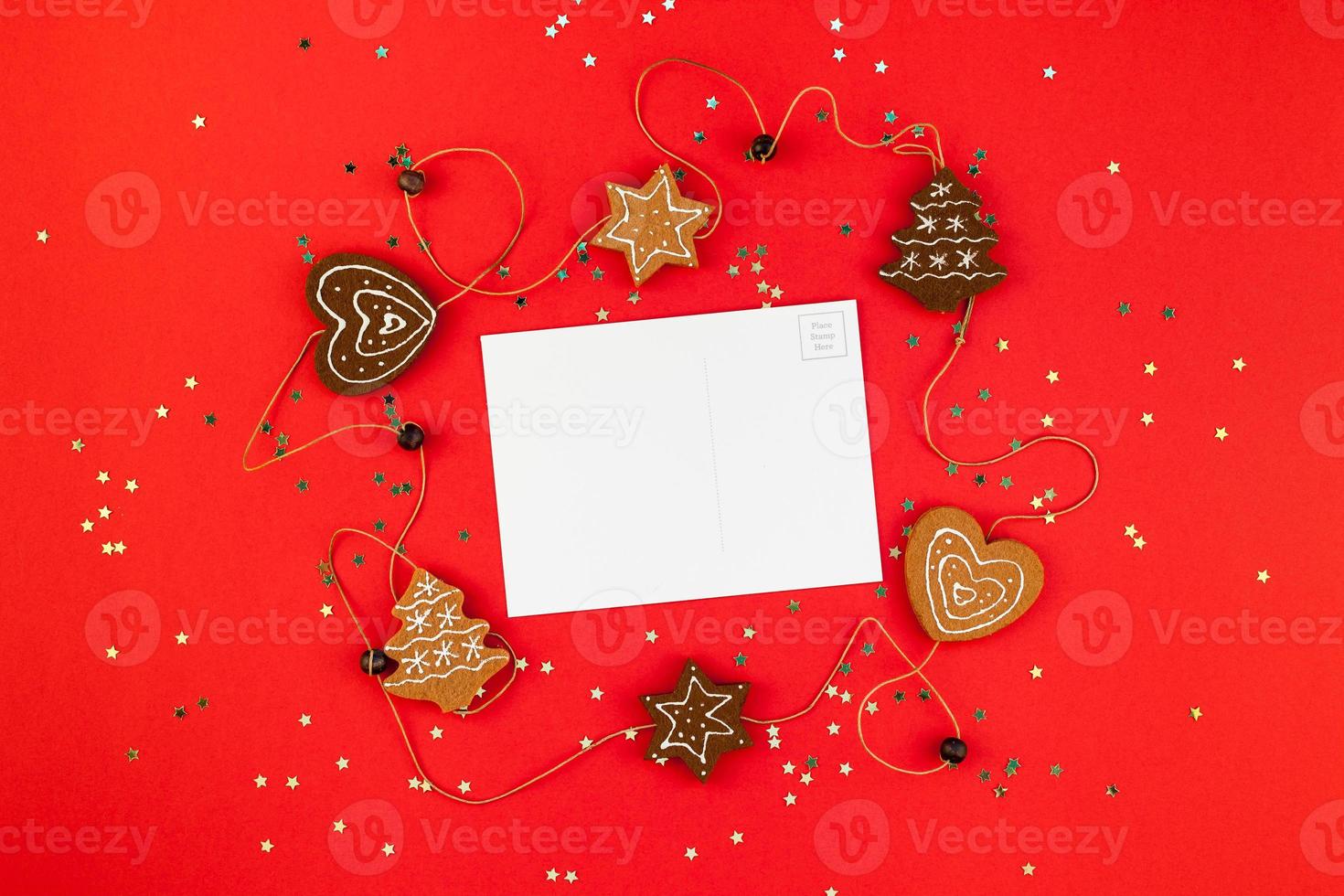 Christmas greeting postcard mockup with glitter photo