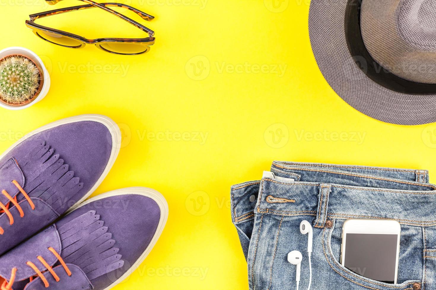 Overhead view of woman casual outfit photo