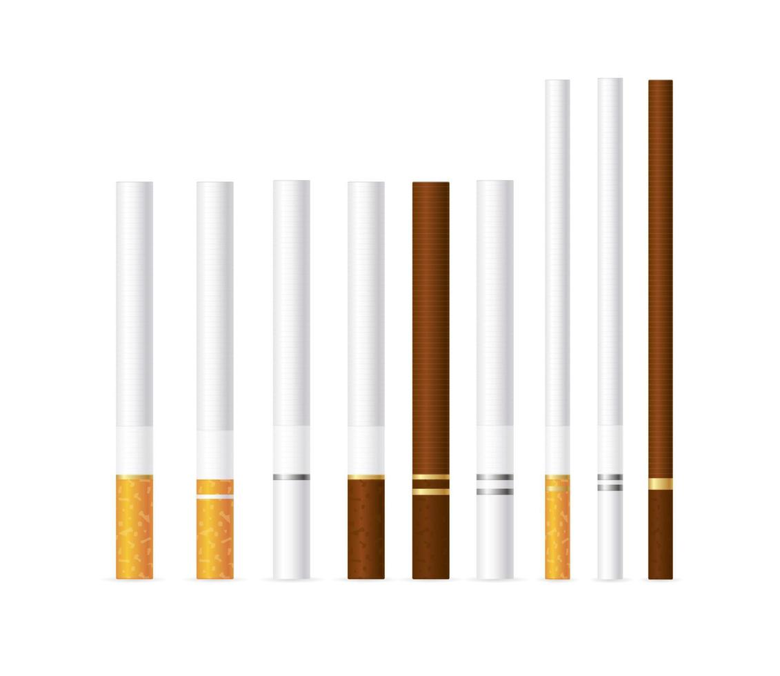 juego de cigarrillos 3d diferente y detallado realista. vector