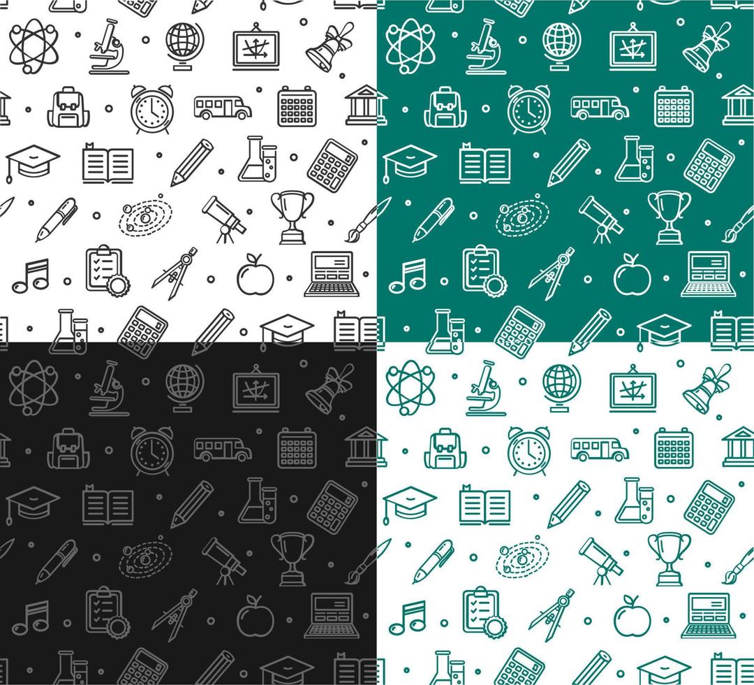 School Seamless Pattern Background Set. Vector