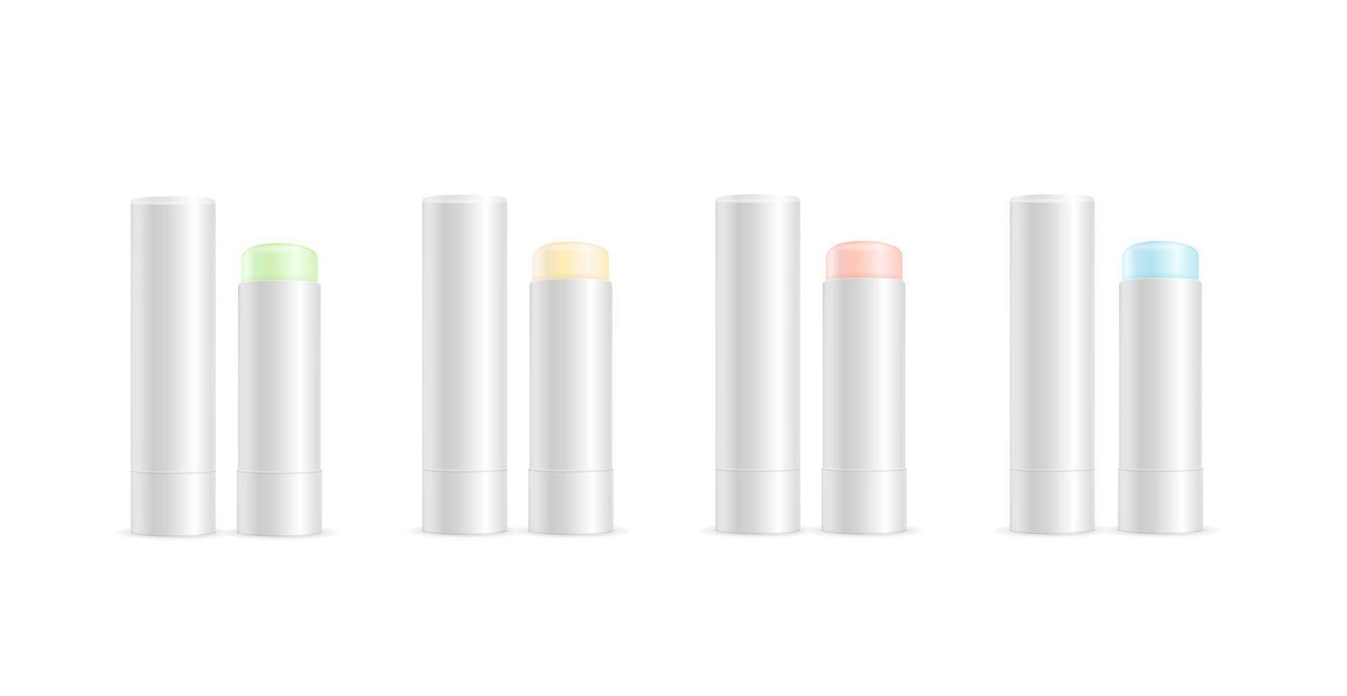 Realistic Detailed 3d Blank Hygiene Lipstick Mockup Template Set. Vector