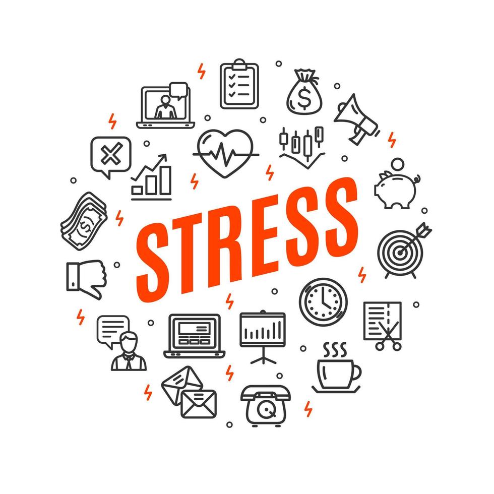 Stress Round Design Template Thin Line Icon Concept. Vector