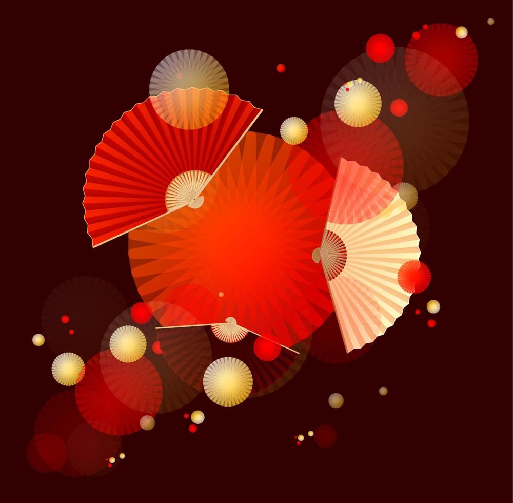 Asia Background Concept Card with Realistic Detailed 3d Hand Fans. Vector