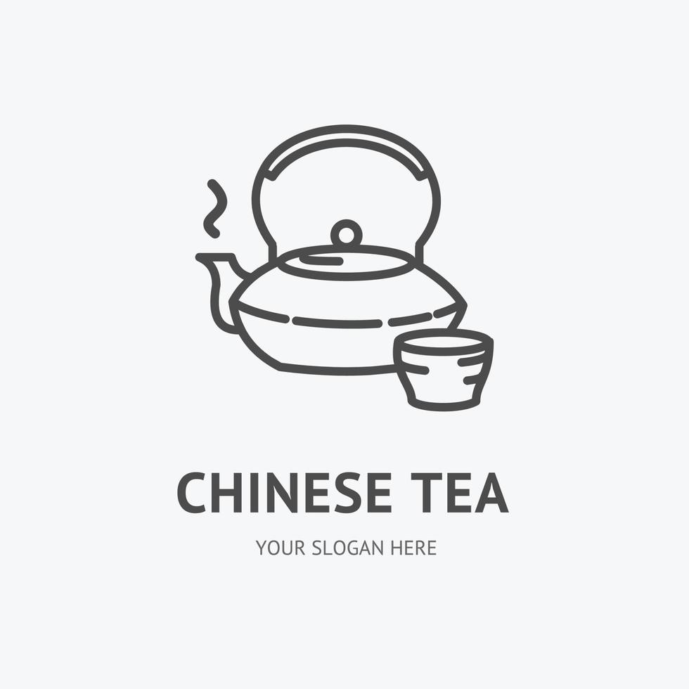 Asian Tea Pot Sign Thin Line Icon Emblem Concept. Vector