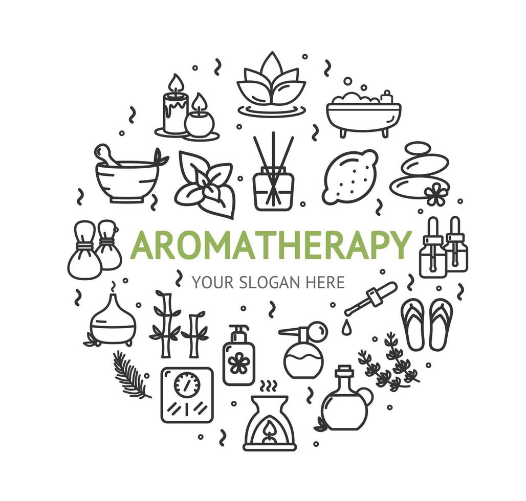 Aromatherapy Design Template Thin Line Icon Banner Concept. Vector