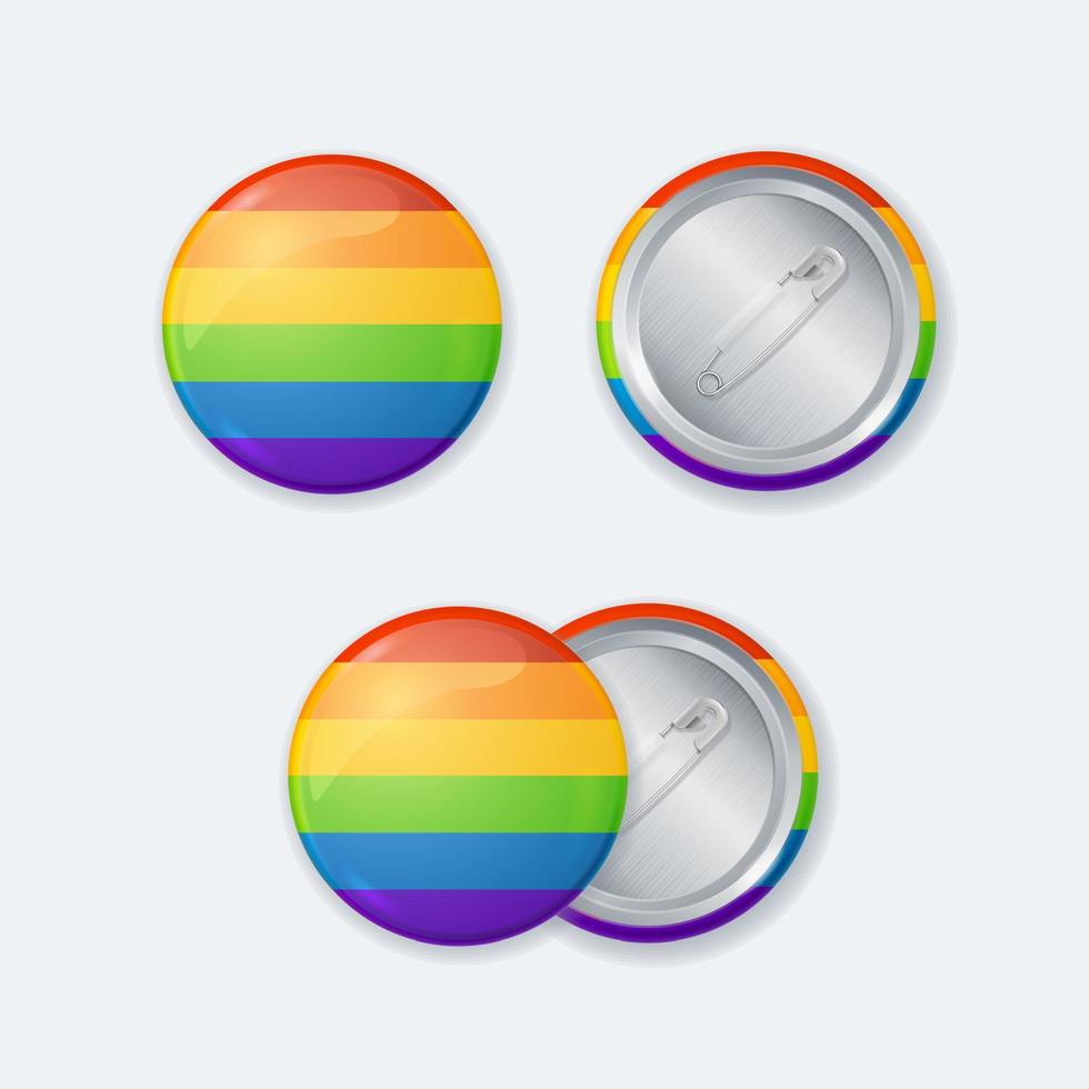 Realistic Detailed 3d Different Rainbow Badges Pin Button Set. Vector