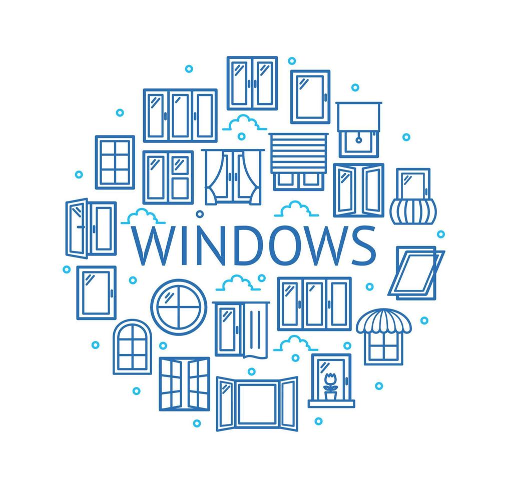 Windows firma el concepto de icono de línea delgada de plantilla de diseño redondo. vector