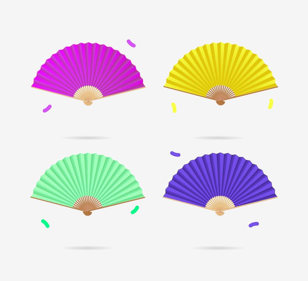 Realistic Detailed 3d Vibrant Color Hand Fans Set. Vector