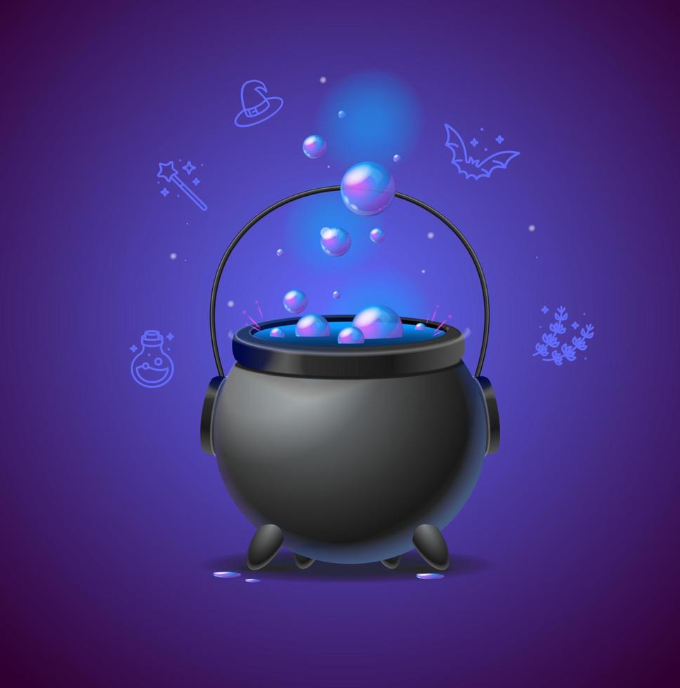 Realistic Detailed 3d Witch Cauldron Concept. Vector