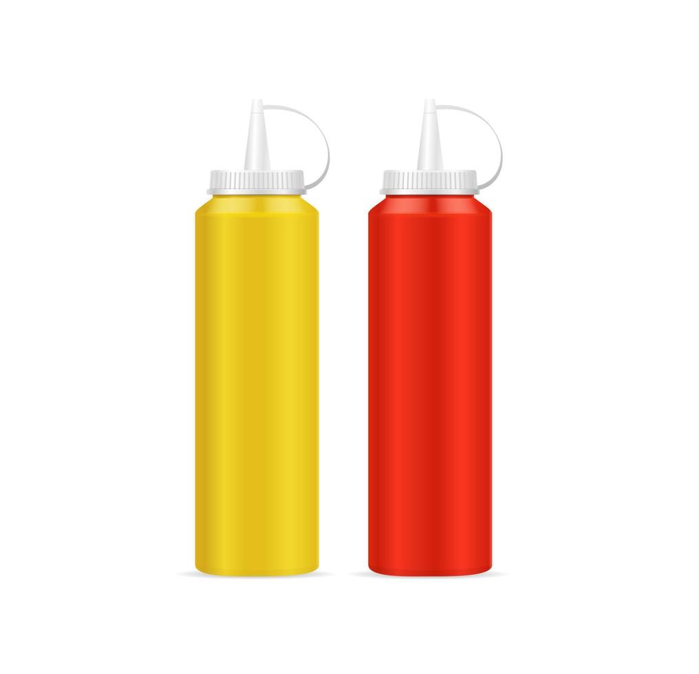 Realistic Detailed 3d Blank Mustard and Ketchup Bottle Set. Vector